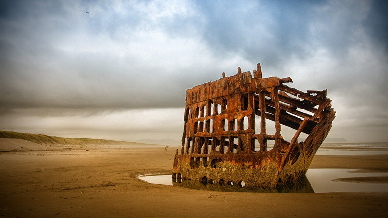 shipwreck on the beach at Fort Stevens State Park on the Oregon Coast