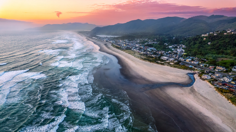 Sunset over Rockaway Beach, OR north of Nedonna Beach