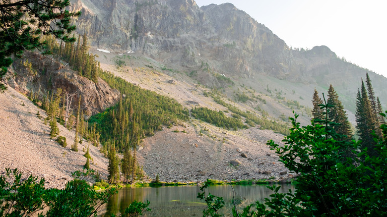 Large cliffs and rockfall above Strawberry Lake in the the Strawberry Mountain Wilderness in Oregon