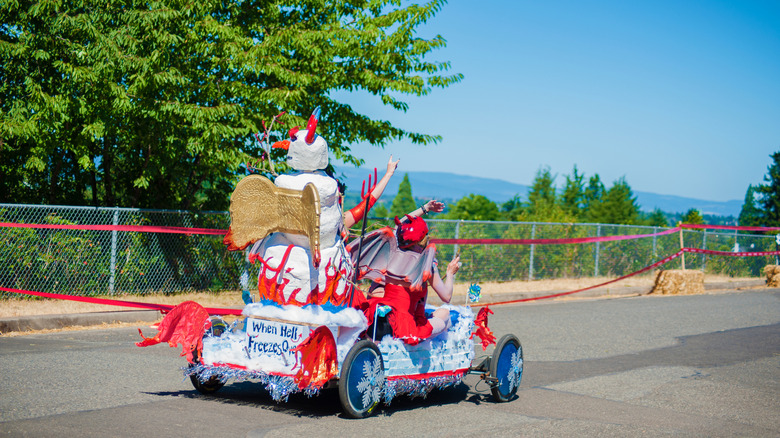 Racers in the Adult Soapbox Derby on Mount Tabor Park, Portland, Oregon