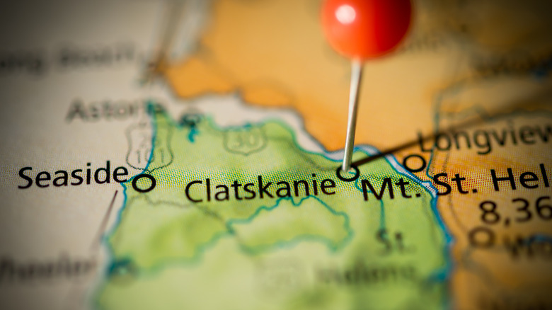 Clatskanie Map photo with pin indicating where on the map the town is