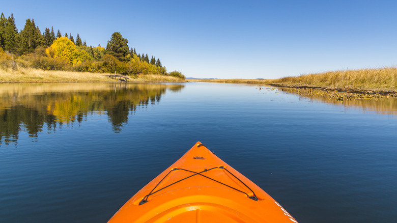 A kayak paddling on Oregon's Upper Klamath Lake