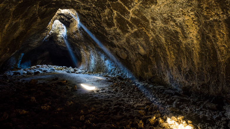 Light streaming into cave