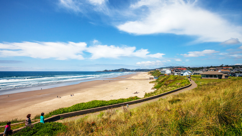 Nye Beach in Newport, Oregon on a sunny day