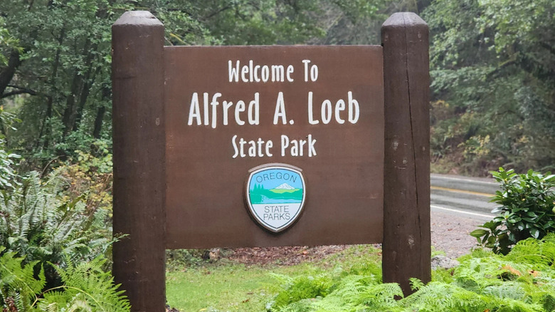 A welcome sign at Alfred A. Loeb State Park