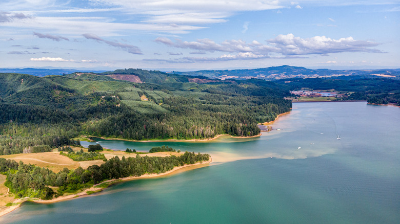 Overhead shot of Henry Hagg Lake in Oregon