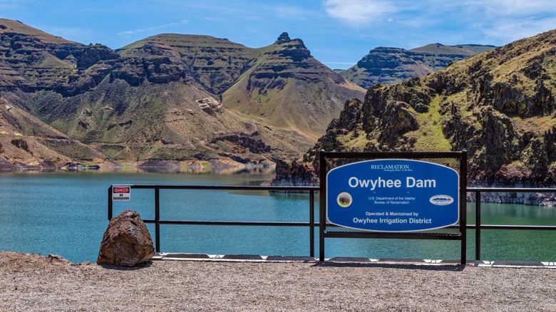 Sign above the Owyhee Dam in Lake Owyhee State Park