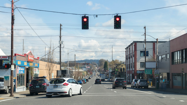 Red light on Hawthorne Boulevard in Portland