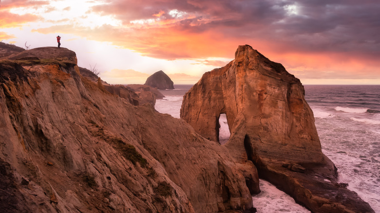 Rock formations along the coast of Pacific City, Oregon