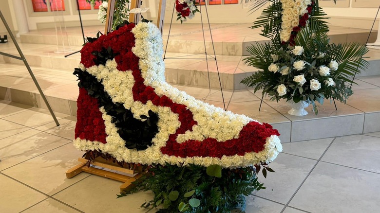 Sympathy flowers in the shape of a Nike shoe