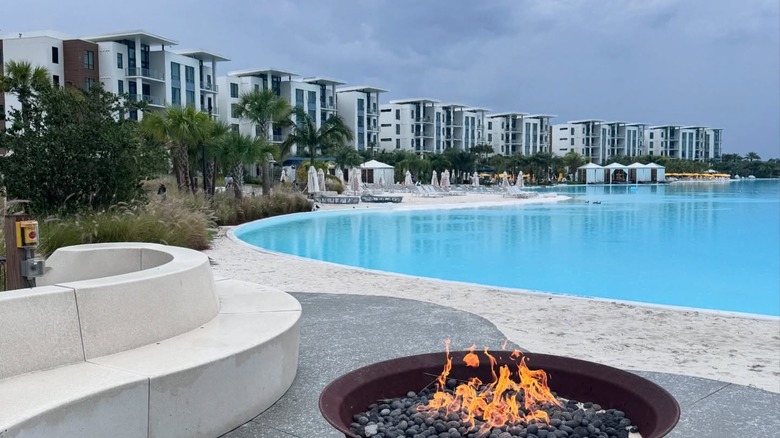 A fire pit along Evermore Bay at Evermore Resort Orlando