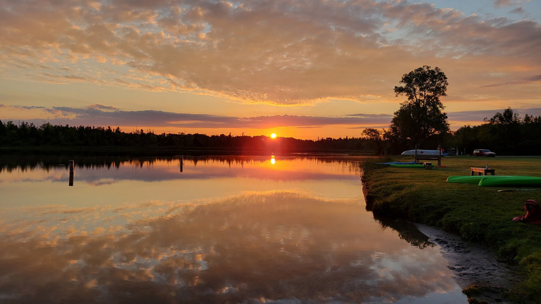 Sunset over Proud Lake in Proud Lake Recreation Area in Commerce Township, Michigan
