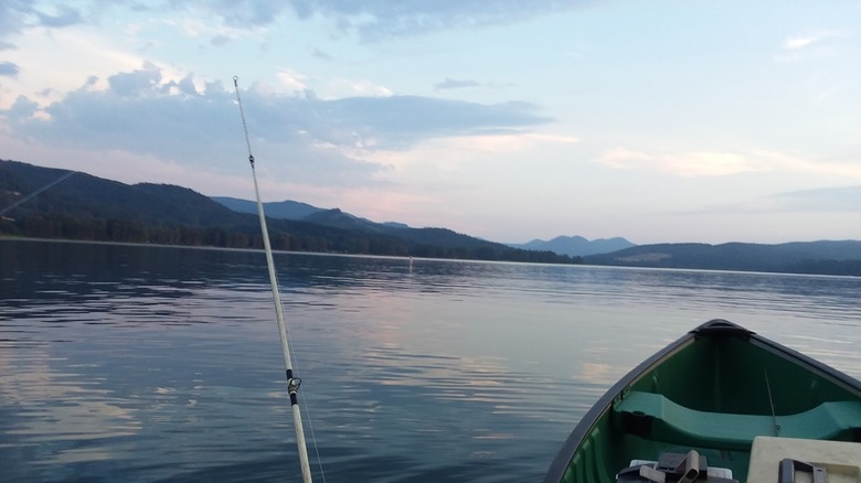 A shot of a boat and fishing rod on Cottage Grove Lake
