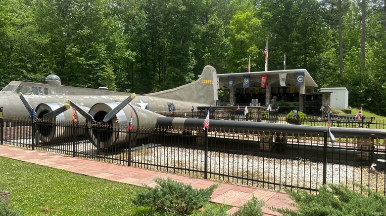 A replica of a B-17 airplane at B-17 Memorial Park in Sheridan, Arkansas