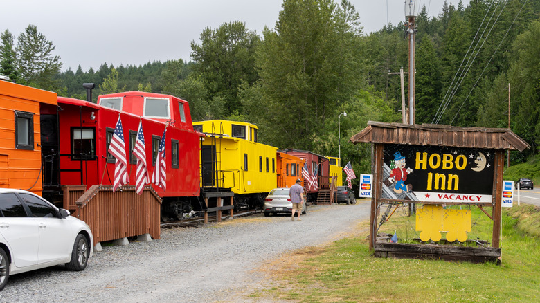 The coverted caboose rooms at the Hobo Inn in Elbe, Washington