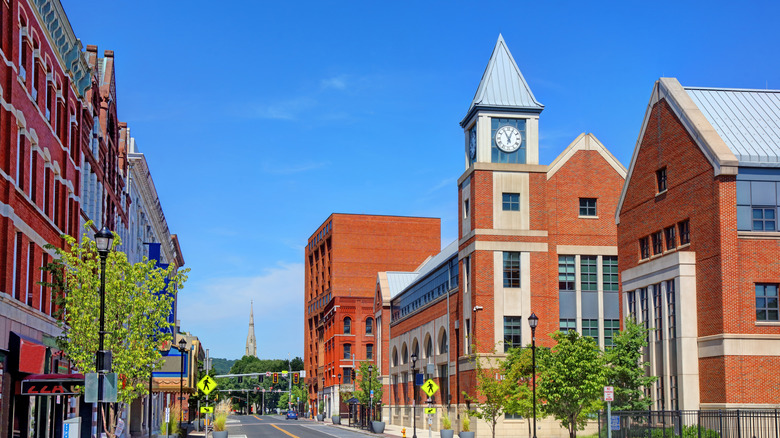 brick buildings and a clocktower in waterbury connecticut