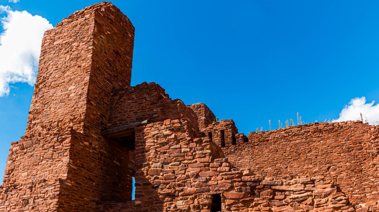 Red sandstone ruins of church in Quarai area of Salinas Pueblo Missions National Monument in New Mexico