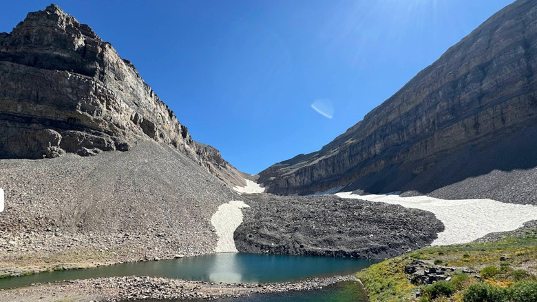 Glacial ice and rugged scenery around Emerald Lake