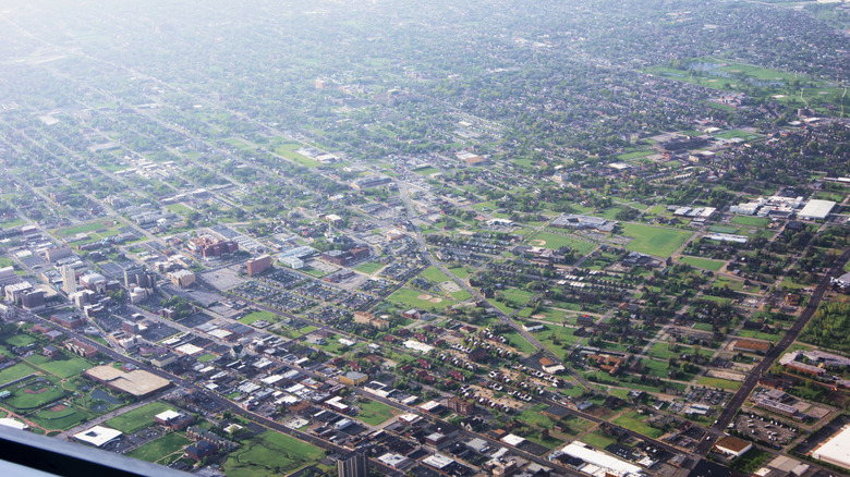 An aerial view of suburbs south of St Louis, Missouri.