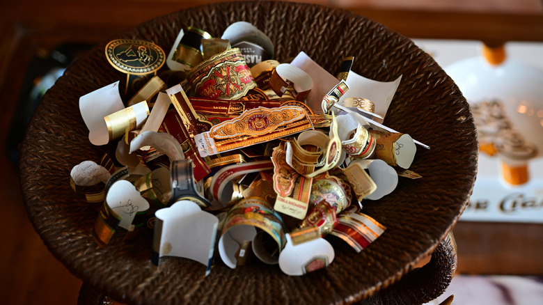 Cigar bands in a cigar shop