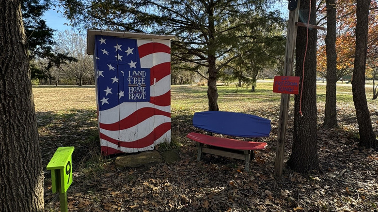 Decorated outhouse in Elk Falls
