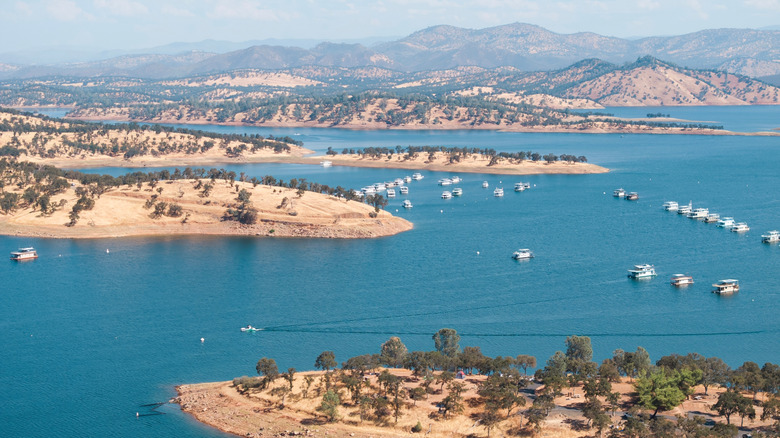 Don Pedro Lake with boats at anchor.