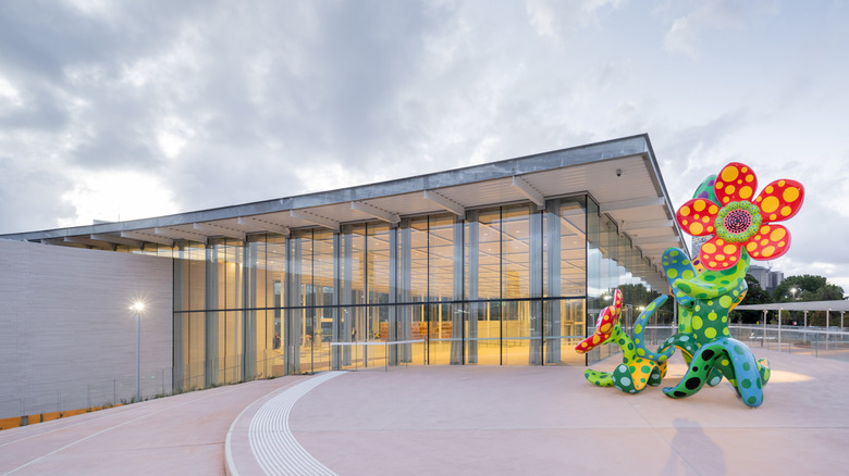 Exterior view of the Stepped Terrace of the Art Gallery of New South Wales' Naala Badu building, featuring Yayoi Kusama's 