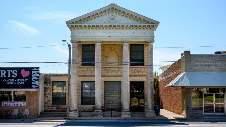 Historic building in downtown Ozona, Texas' town square