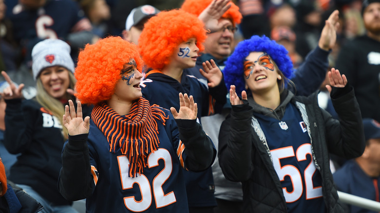 Fans of the Chicago Bears cheer during a game against the New York Giants at Soldier Field in 2019