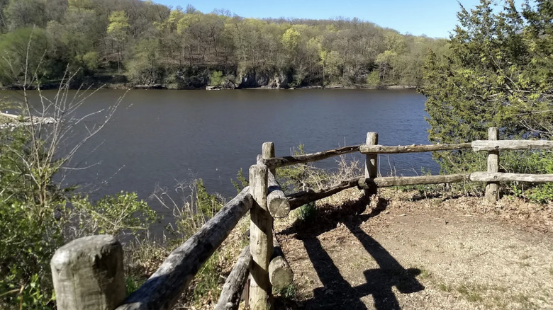 an overlook point on a trail at Palisades-Kepler State Park in Iowa
