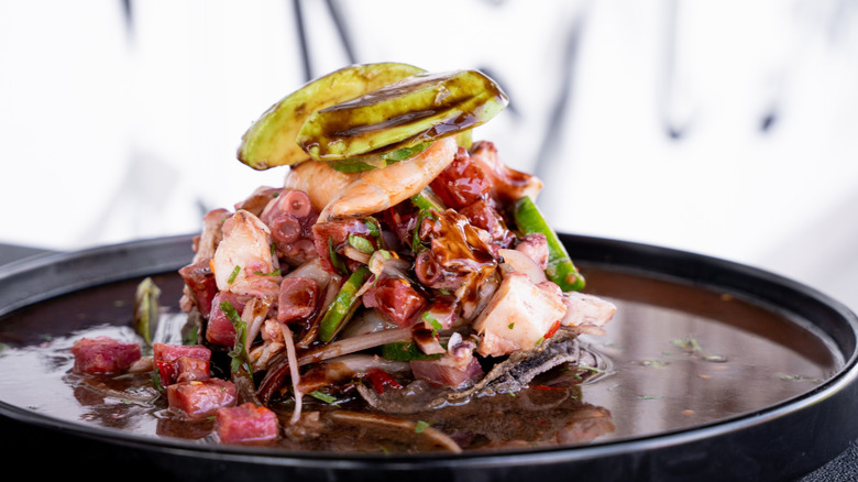 Octopus ceviche served on a plate