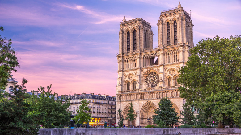 View of Notre-Dame in Paris at sunset