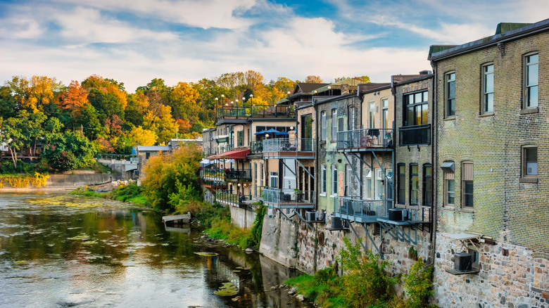 Paris, Ontario waterfront, older structures lining the river