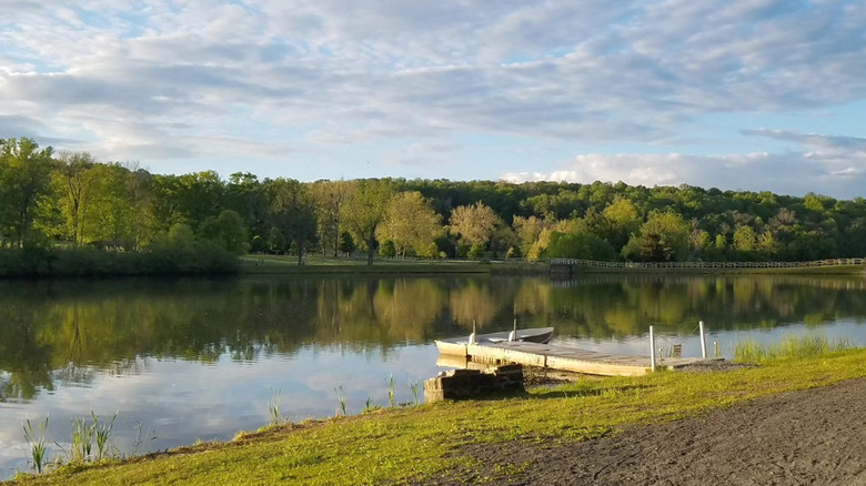 A boat on the lake at Green Lane Park in Pennsburg, Pennsylvania