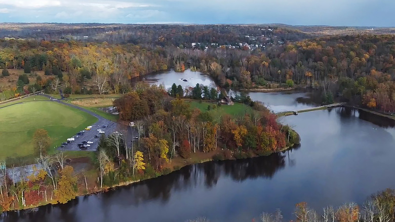 Aerial view of region near Pennsurg, Pennslyvania, and Green Lane Reservoir