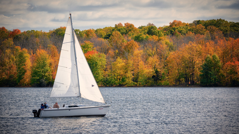 Sailing boat on the lake in Nockamixon State Park near Quakertown, Pennsylvania