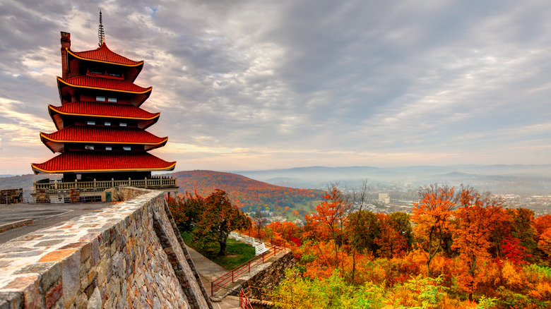 A historic pagoda towers over Reading, Pennsylvania