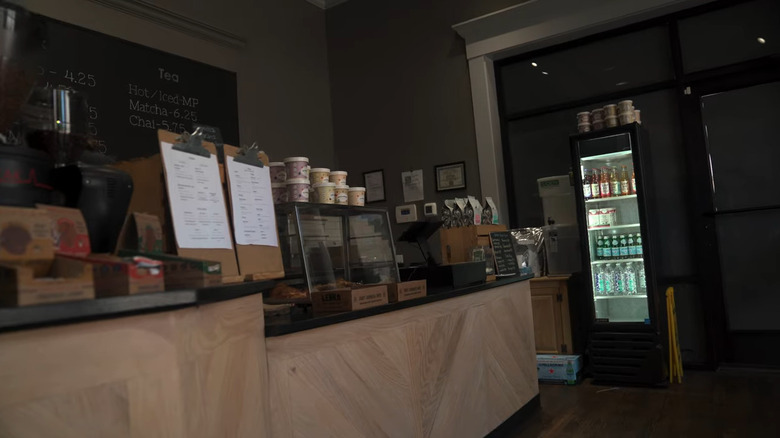 Dark interior of Pilgrim Coffee Roasters