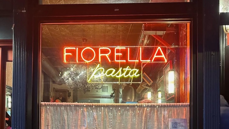 The neon sign at Fiorella pasta bar in Philadelphia