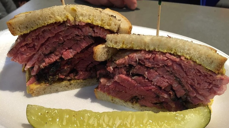 A close-up of a pastrami sandwich at Hershel's East Side Deli in Philadelpha