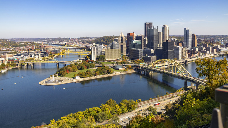 Aerial view of Pittsburgh on a clear day