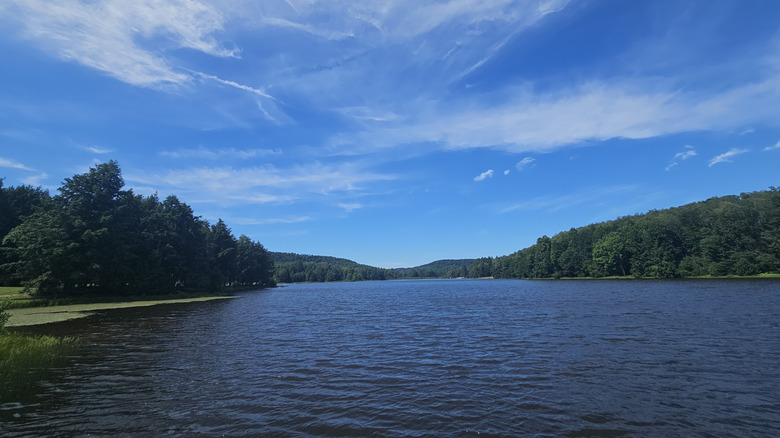 A view of the Allegheny River and the Allegheny Mountains from Buckaloons Recreation Area in Youngsville, Pennsylvania