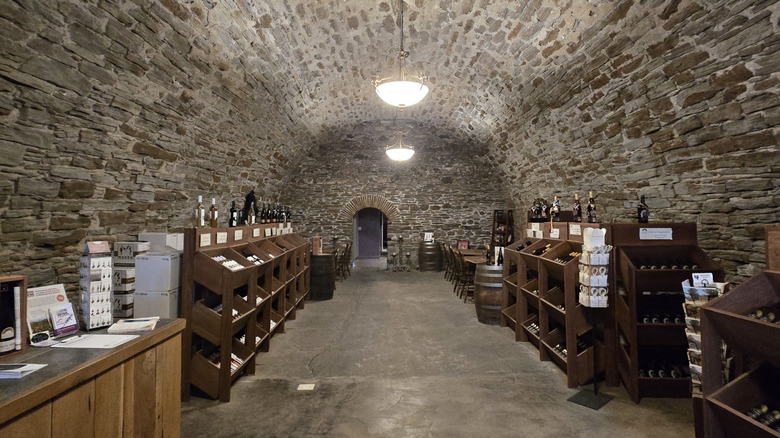 The vaulted stone tasting room at South Shore Wine Company in North East, Pennsylvania