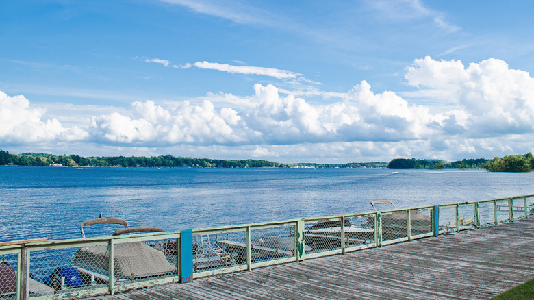 Boats docked on Conneaut Lake in Pennsylvania