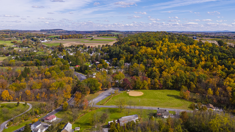 Farmland and orchards in fall colors