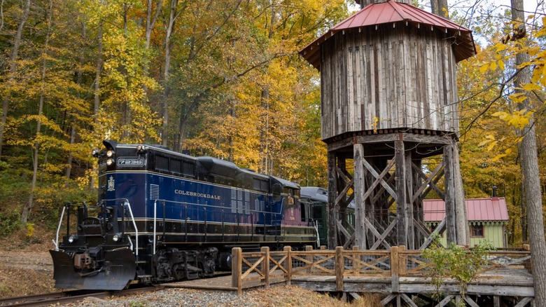 Colebrookdale railroad scene train near wood water tower