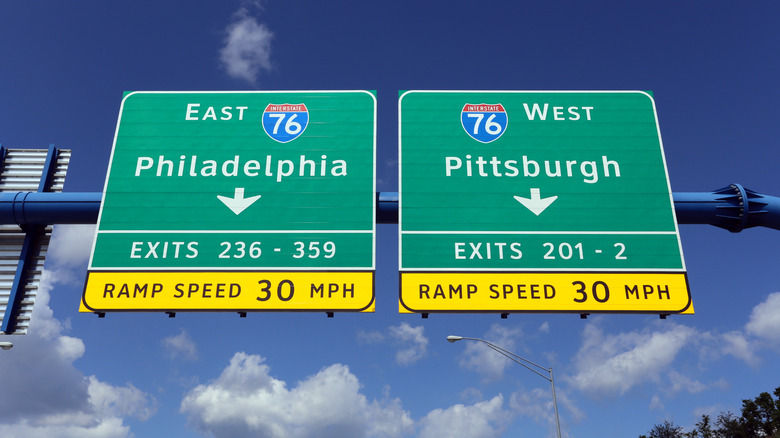 Pennsylvania Turnpike signage for East and West I-76