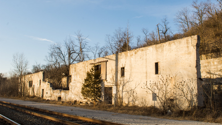 The remnants of an abandoned factory in the ghost town of Billmeyer
