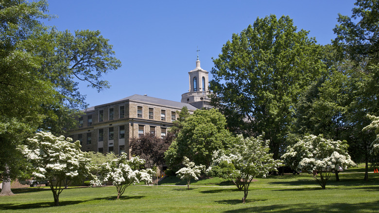 Building and trees on Ursinus College campus in Collegeville