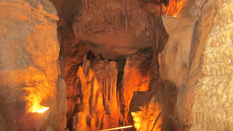 Cave formations lit up at Lincoln Caverns